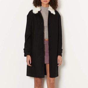 Black Wool Coat Size 2 with Fur Collar